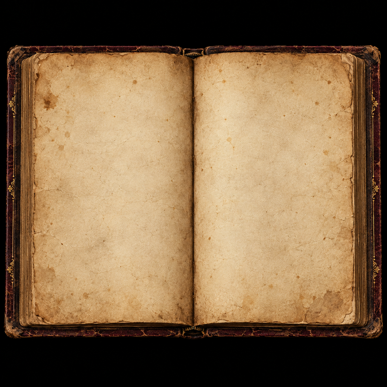 Open antique book with aged blank pages